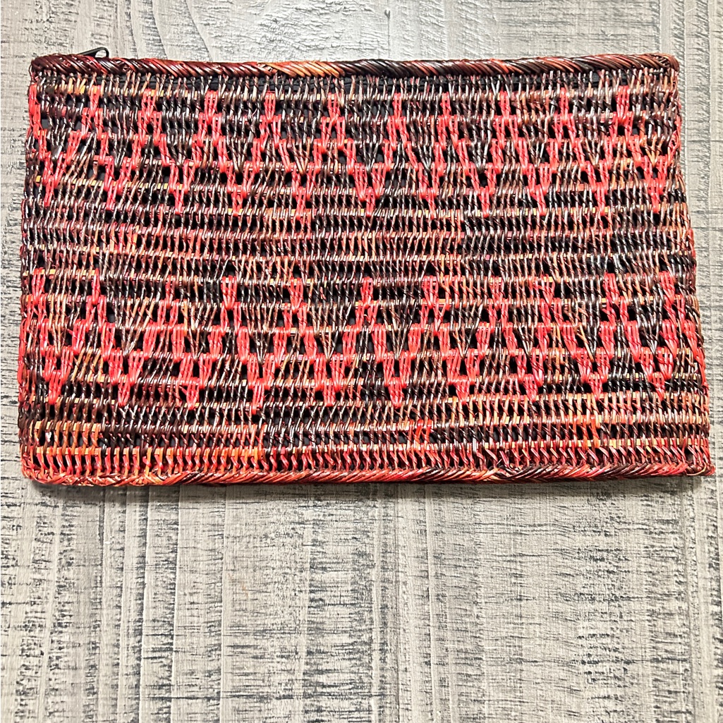 Super Deal Vintage Straw Woven Big Clutch With Red And Brown Pattern